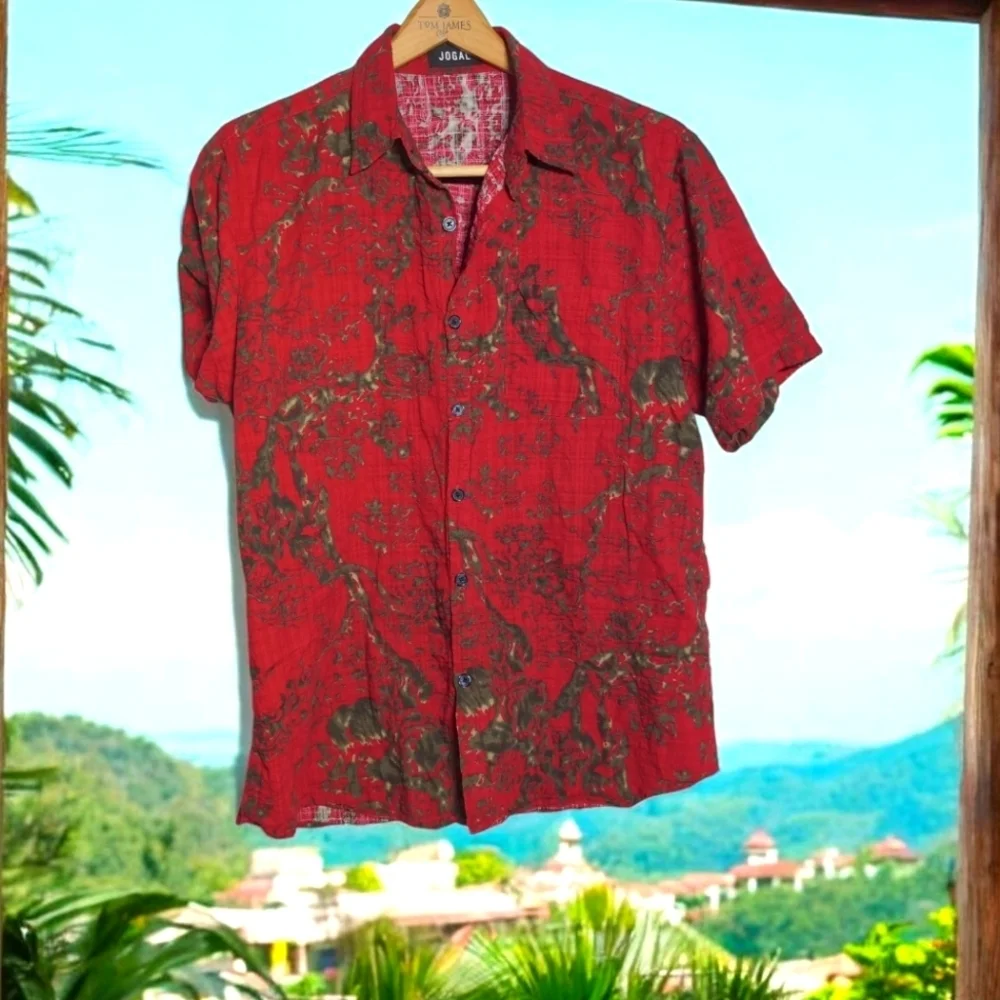Jogal Red and Green Hawaiian Casual Shirt Sz L - Picture 1 of 6
